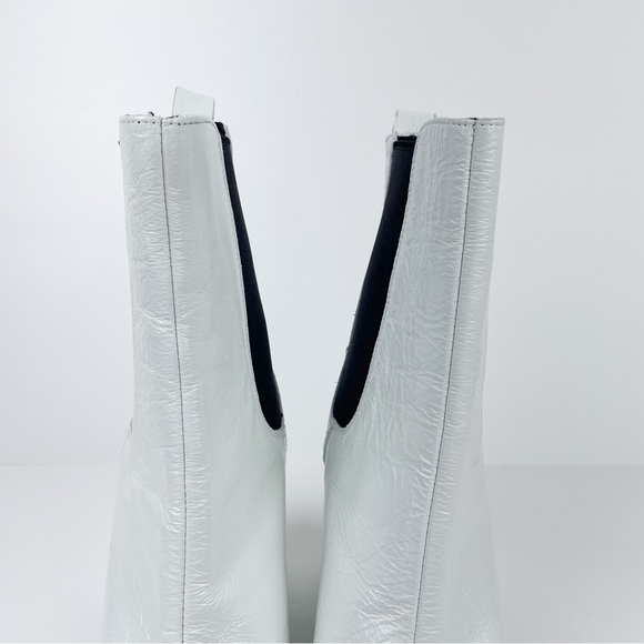 L’Intervalle White Leather Ankle Boots Chunky Heel Pointed Toe Chelsea Slip On - Picture 6 of 13